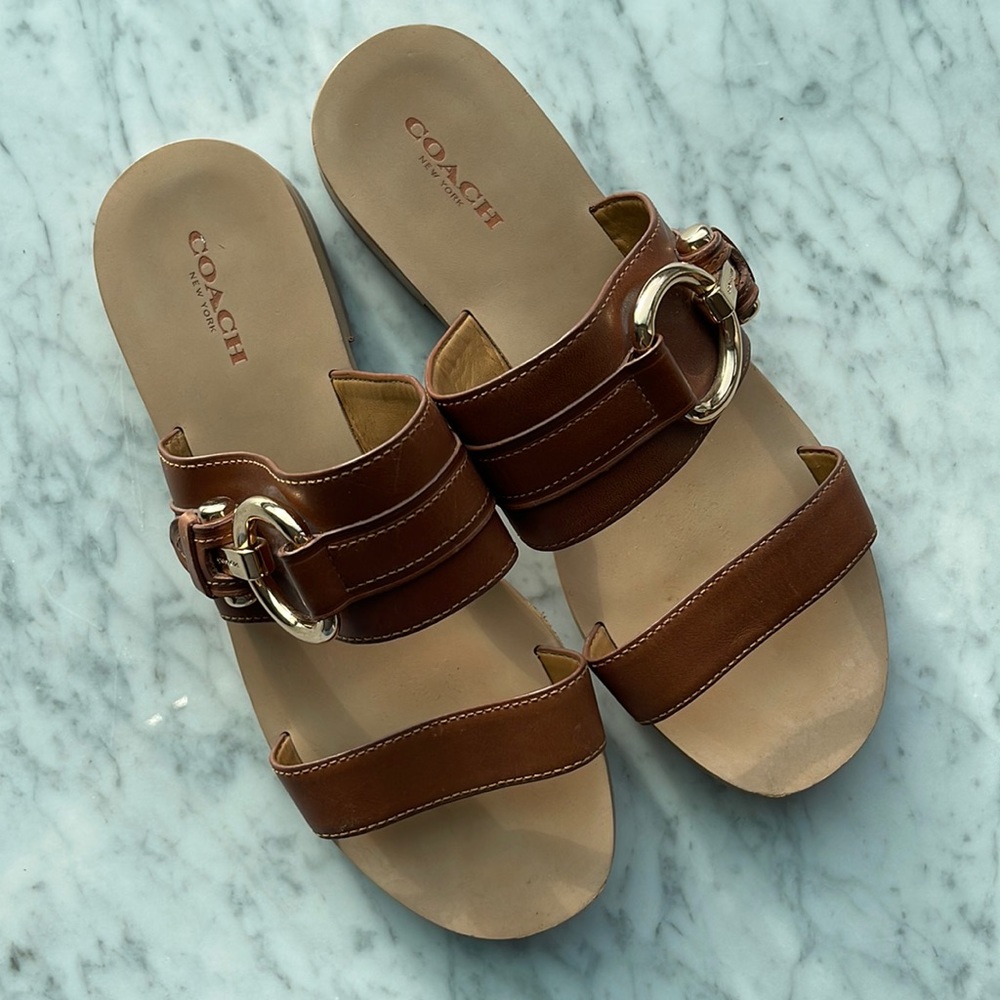 COACH Brown/Tan Leather Slides 7B